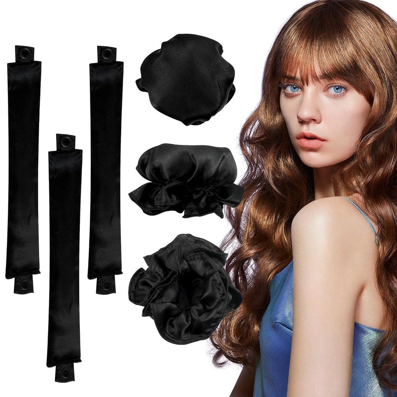 RYTABEE 6 Pcs Set Heatless Hair Curler, Heatless Curls Headband, Overnight Curling Headband, Creates Beautiful Curls Without Damaging The Hair (Black) - Image 1